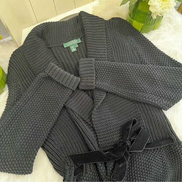 NEW LRL Ralph Lauren Chunky Belted Peplum Shawl Cardigan Sweater Jacket S NWOT - Picture 13 of 16